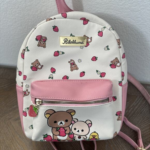 Rilakkuma Mini Backpack Teddy Bear Strawberry White Pink San-X Bioworld Small - Picture 8 of 16